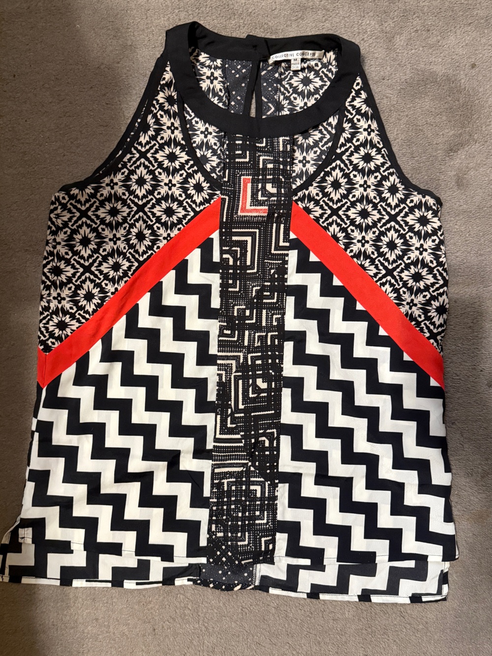 Collective Concepts Mixed Print Sleeveless Blouse Black White Red Size M